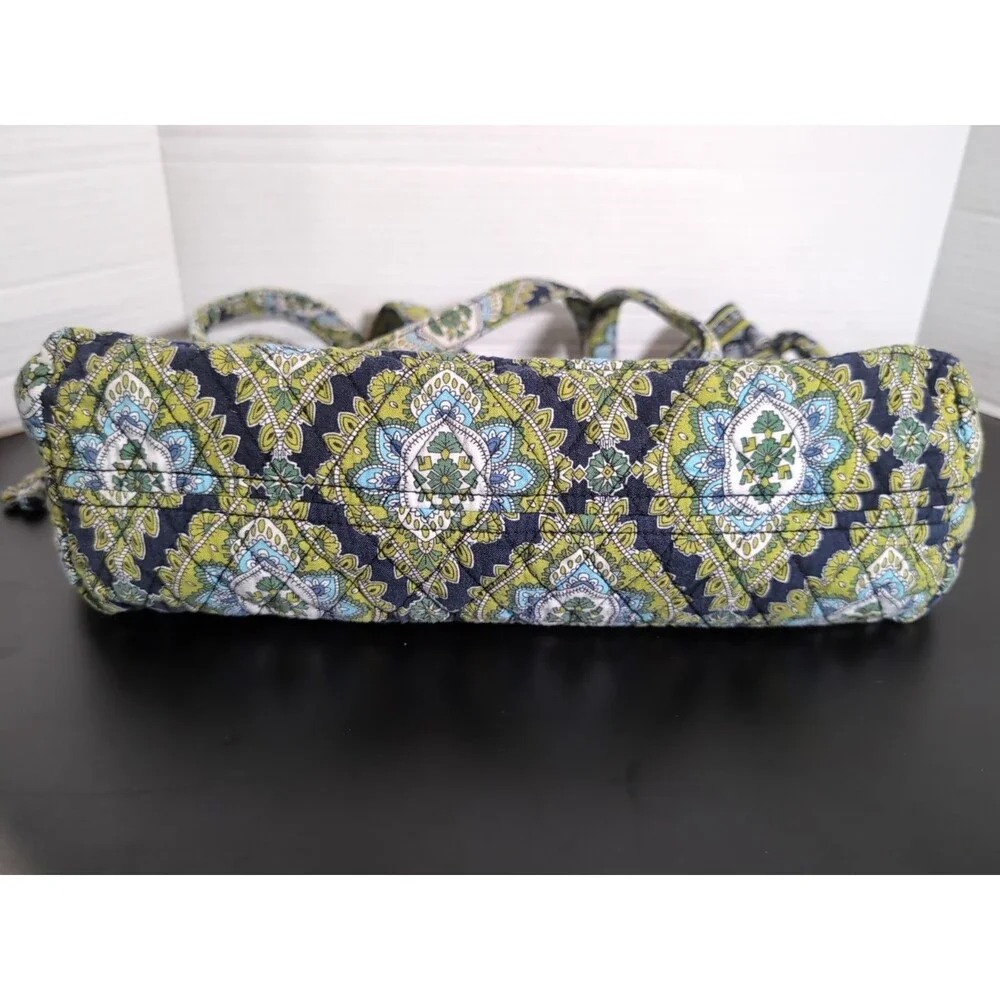 VERA BRADLEY GREEN & BLUE  EXPANDABLE SIDE TIE PURSE BAG TOTE